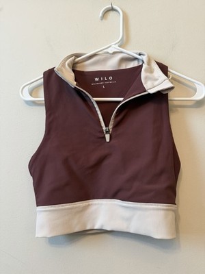 WILO The Label Ribbed High Neck Sports Bra Crop Top Womens Size Large Brown EUC