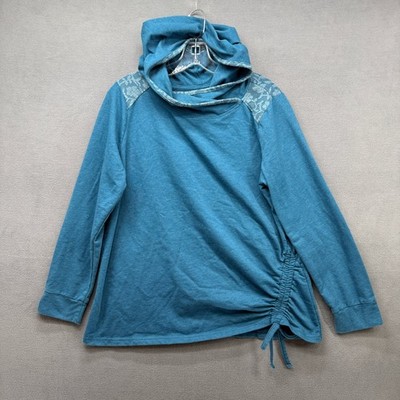 St Johns Bay Hoodie Active Womens XL Teal Blue Lace Shoulder Side Cinch Pullover