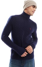 Polo Ralph Lauren Men's Cotton Cable-Knit Turtleneck Sweater with red Pony XL