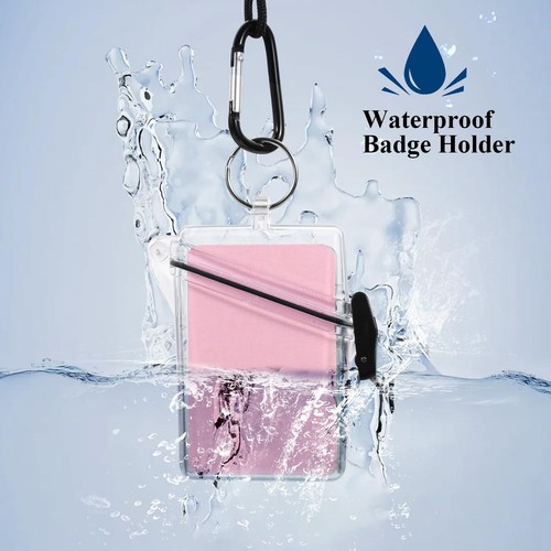 3 Pack Waterproof ID Badge Holder Case Clear Vertical ID Card Holder with Lan... - Picture 2 of 7