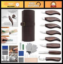 Deluxe Wood Carving Tools Set with Leather Roll Bag - Knives for Whittling Spo