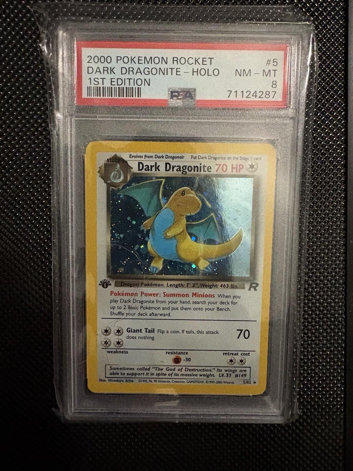 PSA 8 DARK DRAGONITE 5/82 1st Edition Team Rocket Pokemon Card NM/M