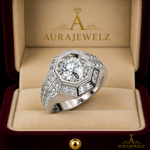 Authentic 14K White Gold Plated Pass Tester Men's Wedding 3 Ct Certified Moissanite Ring