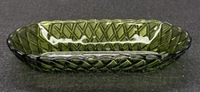 Indiana Glass Avocado Pretzel Serving Bowl Oval Glass Celery Relish Dish 1960's