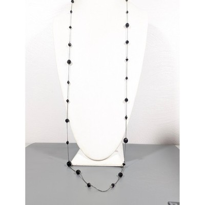 Extra Long 48'' Gunmetal S-Link Station Necklace Black Faceted Glass Beads