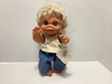 Vintage Norfin Caucasian Blonde Baby Boy Troll Doll with Clothes