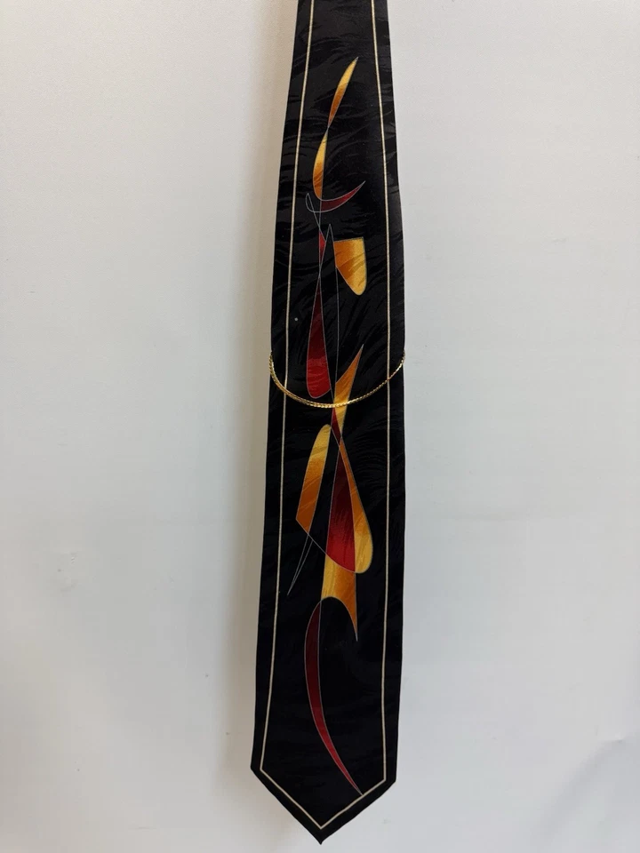 Corbata de diseñador Giorgio Brutini Collezione color fuego geométrico 100 % seda Foto 2 de 4