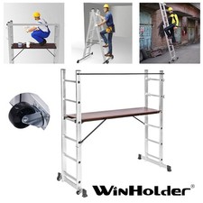 3-in-1 Step Ladders Folding Working Platform Scaffold Ladder Aluminium Wheels