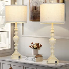 27" Vintage Farmhouse Table Lamps for Living Room Set of 2, Rustic Nightstand...