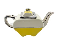 Vintage Art Deco Fraunfelter Ohio Yellow White Silver Ceramic Tea Pot 1923-1930