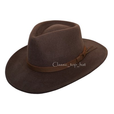Australian Wool Fur Felt Hat Indiana Jones Fedora Mens Leather Band