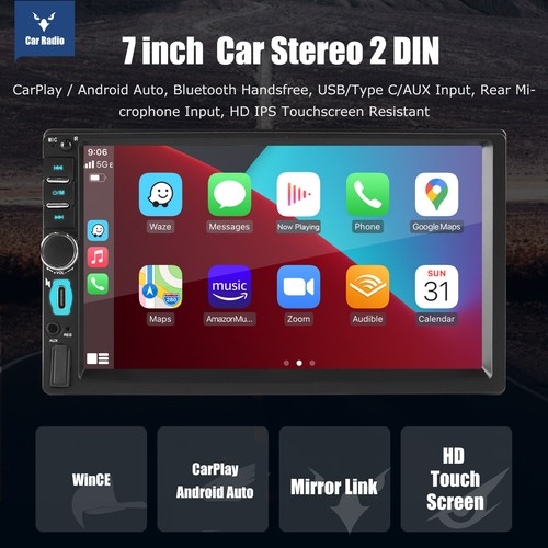 7" Double 2 Din Wireless Apple Car Stereo  Carplay & Android Auto Play BT Radio - Picture 2 of 15