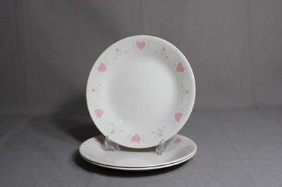 3 Corelle 6 3/4'' Bread/Dessert Plates In The Forever Yours Pattern, Pink Hearts