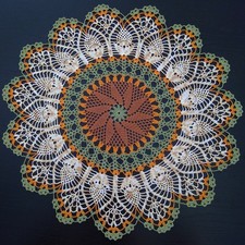 Hand Crochet Doily 55cm/21.7“ Thanksgiving, Fall, GreenOrangeBeigeBrown #1333-3