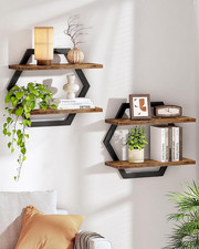 Hexagon Floating Shelves for Wall, Set of 2, 2 -Tier Hanging Shelves, Wall Mount