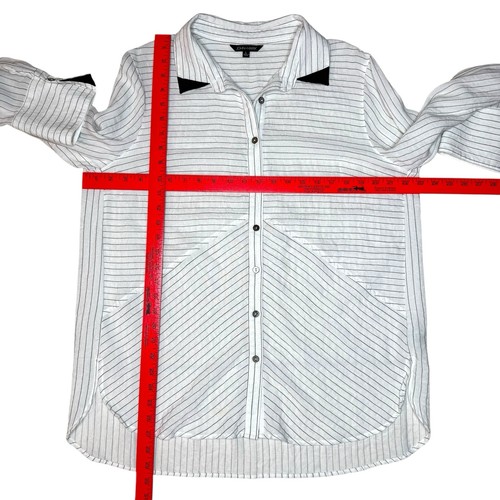 John Mark Striped Button Front Top L Lagenlook Minimalist Relaxed Crinkle Blouse - Picture 6 of 11