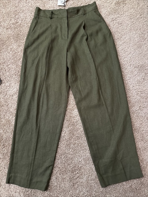 New Women’s Size S Zara Linen Blend Lightweight Olive Green Pants MSRP$49.90