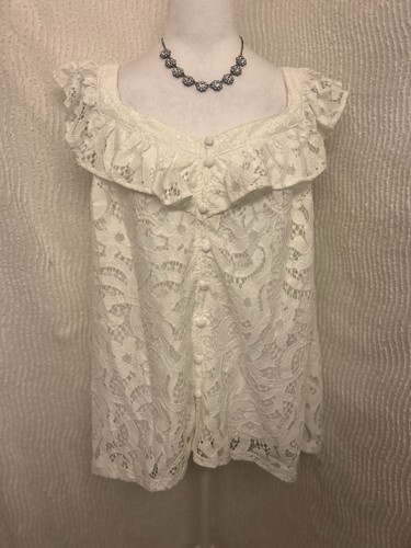 Torrid Cloud Dancer White Eyelet Ruffle Tank Top Size 2 / 2X (18–20) NWT Boho - Picture 2 of 14