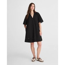 Madewell Jet Black Poplin Splitneck Mini Shirtdress Size Large NWT