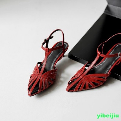 Womens Lady Real Leather Sandals Low Heel Shoes Slingbacks Pointed Toe Pumps New