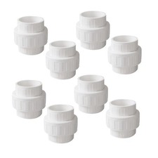 2" PVC Union Coupling Pipe Fitting, 8 Pack, EPDM O-Ring, Schedule 40 White