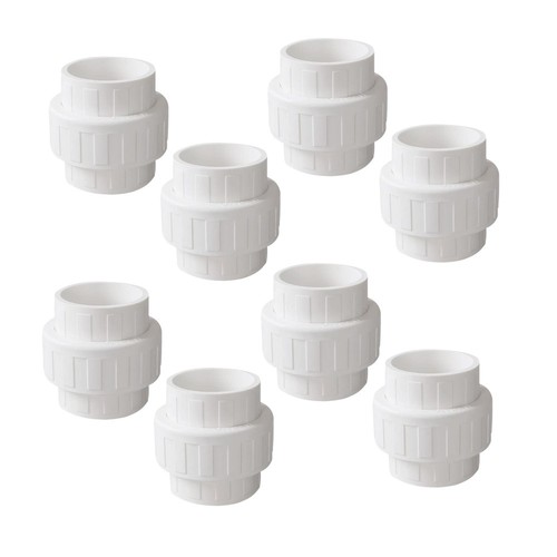 2" PVC Union Coupling Pipe Fitting, 8 Pack, EPDM O-Ring, Schedule 40 White