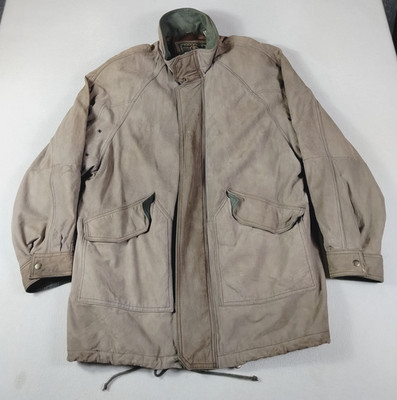 Vintage Anchor Blue Coat Mens Large Brown Leather Parka Outdoor Lined Winter