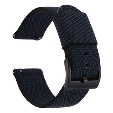 Nylon Watch Band 22mm Fast Release Wristwatch Strap Black Buckle, Navy