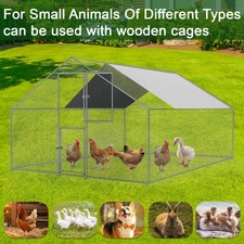 Large Metal Chicken Coop Walk-In Chicken Run 10x10x6.6 ft Peaked Roof Farm Yard