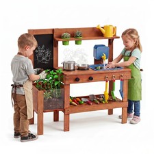 Kids Mud Kitchen with Planter Box, Sink, Stoves, Chalkboard 13 Accessories