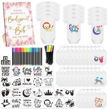 82 Pcs Baby Bib Bodysuit Baby Shower Set Baby Shower Game Sign Baby Feeder Bi...