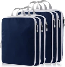 6 Set Compression Packing Cubes Travel Lightweight Compressible Navy White