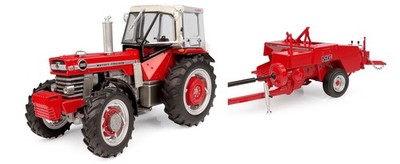 MODELL TRAKTOR SET MASSEY FERGUSON 1080 PEKO VERDECK & 224 BALLENPRESSE 1:32 UH