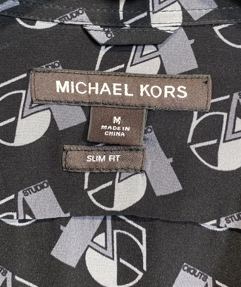Camisa Michael Kors Collection Negra Studio 54 Seda Abotonada Para Hombre M Nueva Con Etiquetas Foto 3 de 4