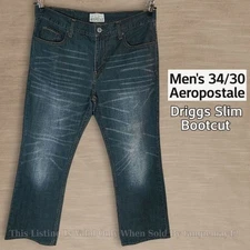 Aeropostale Diggs Slim Bootcut Disstressed Dark Blue Wash Jeans Mens 34X30