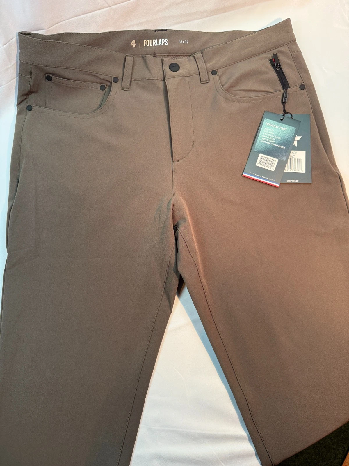 NWT Fourlaps Traverse Pants Army Green Athletic Fit Performance Size 34x32