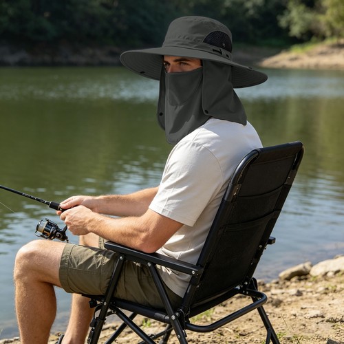 Detachable Face Cover Sun Hat, UPF 50+ Neck Protection Outdoor Cap for Fishing - Picture 11 of 22