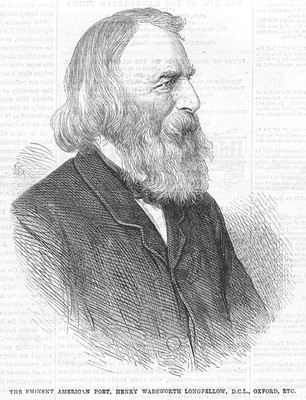 HENRY WADSWORTH LONGFELLOW amerikanischer Dichter - antiker Druck 1869