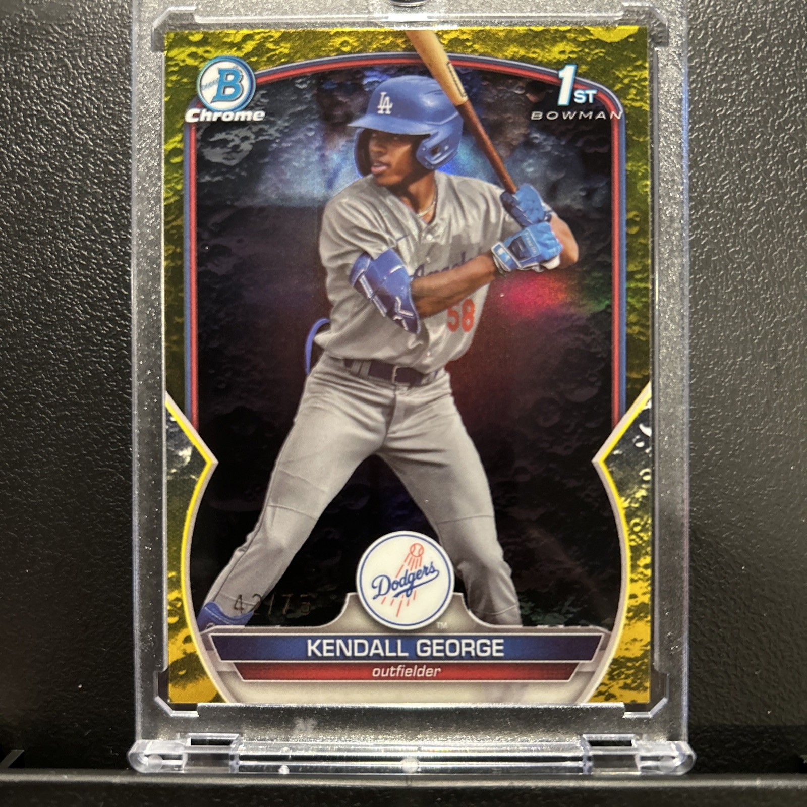 2023 Bowman Draft Kendall George 1st Chrome Yellow Lunar Crater Refractor 35 /75