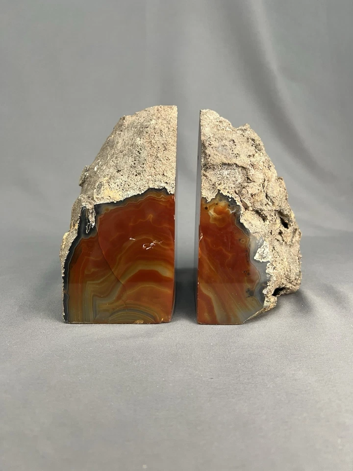 Red Brown Band Carnelian  Agate Bookends Polished Mineral Stone 6" tall - Image 4 of 4