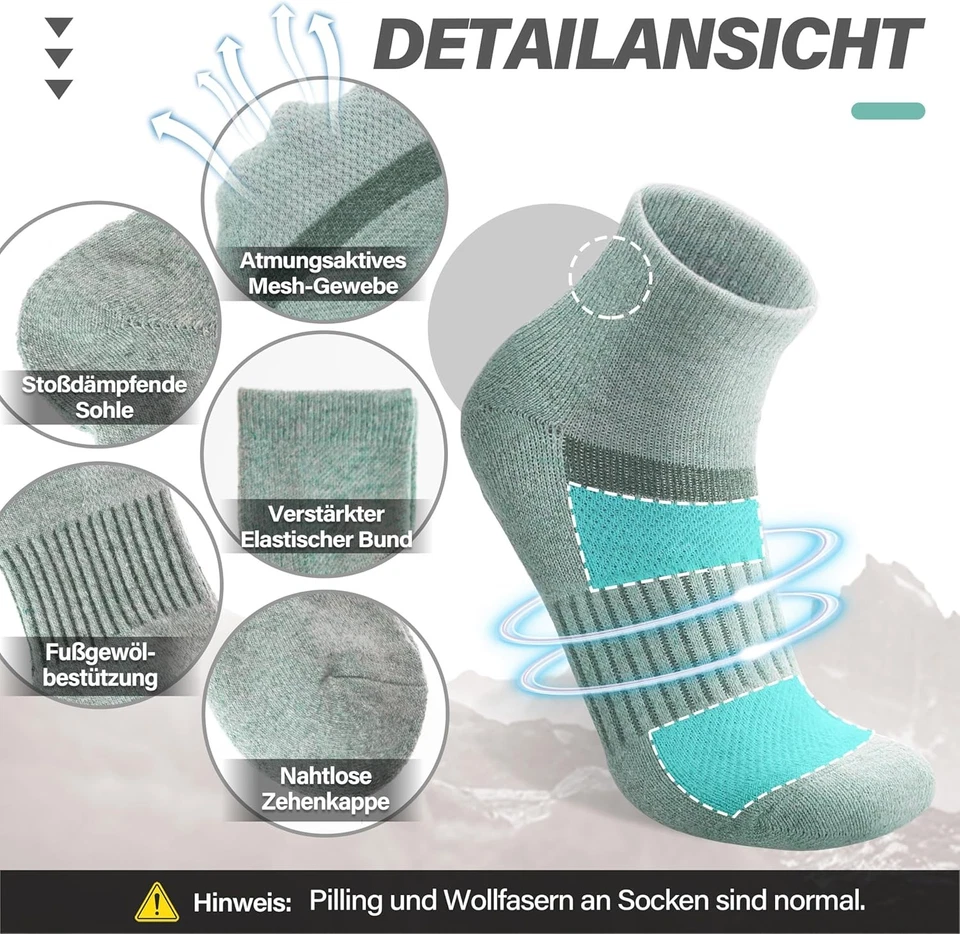 MOSEY KOSY Merino Wandersocken 6 Paar Kurz Atmungsaktiv für Herren Damen - Bild 4 von 4