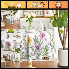Floral Butterfly Tablecloth 70x70 Inch Round, Washable Wildflowers Cover for Par
