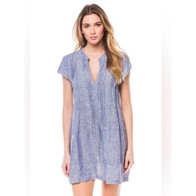 CP SHADES Linen Blue Regina Cap Sleeve Tunic Dress
