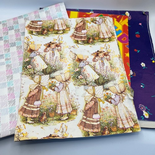Vintage Gift Wrap Wrapping Paper Mixed Lot Sheets Holly Hobby 80s 90s 4 styles