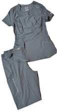 Urbane Contemporary Medical Nurse Women's Scrubs 2 Pc set: Top  Pants Charcoal