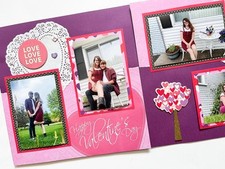 Valentine's Day Scrapbook Layout 12 by 12 Ready for 4 by 6 photos premade pages