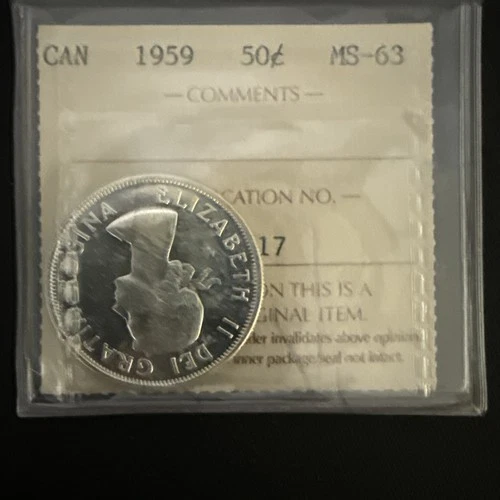 1959 Canada Silver Fifty Cent 50C - ICCS MS 63 - No Reserve