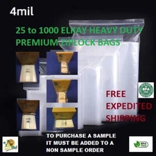 Elkay Plastic HD Clear 4 Mil Zip Zipper Seal Lock Top Reclosable Poly Bags 4Mil