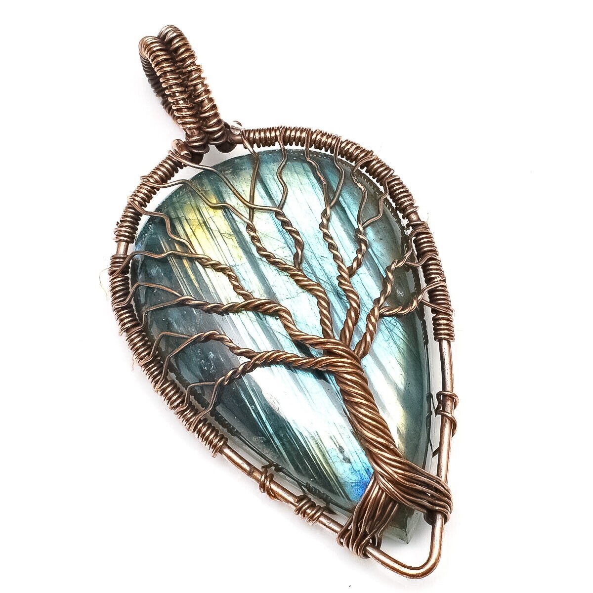 Tree of Love Labradorite Gemstone Handmade Copper Wire Pendant Jewelry NP 011
