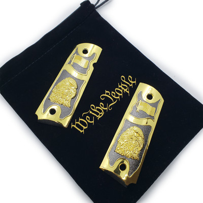 Luxury For COLT 1911 38 - 45 FULL SIZE GRIPS AMBI  Cut Black Gold Bald Eagle